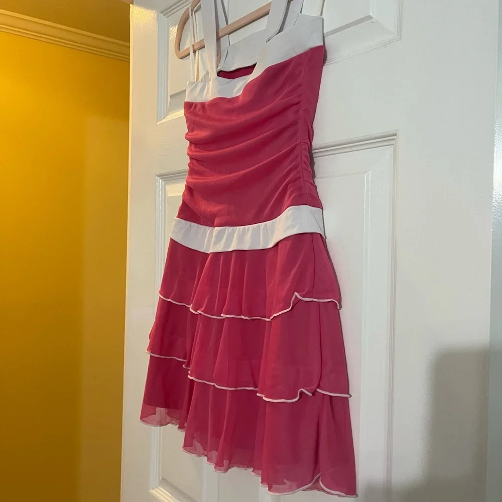 I.N. San Francisco Formal Hot Pink Dress White Straps & Bow Girls Size 10 π - Picture 7 of 16